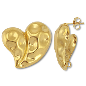 Stainless steel findings earrings / earpin heart with loop Gold