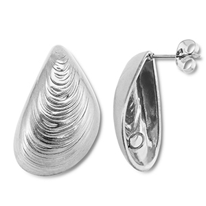 Stainless steel findings earrings / earpin mussel with loop Silver