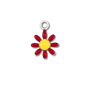 Stainless steel charms flower Silver-Dark Red-Yellow