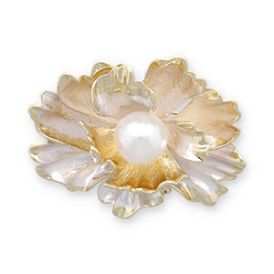 Brooches flower with pearl Gold-White