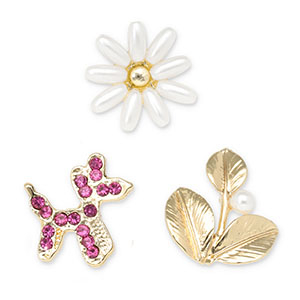 Pins balloon dog / flower / leaf Gold-Dark Pink-White