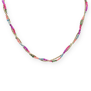 Stainless steel necklaces top faceted beads Gold-Multicolour