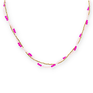Stainless steel necklaces top faceted beads Gold-Light Pink-Fuchsia Pink