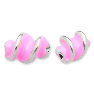 Stainless steel beads twisted Silver-Pink
