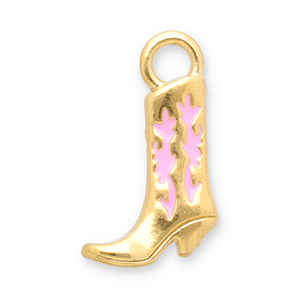 Stainless steel charms cowboy boot Gold-Pink