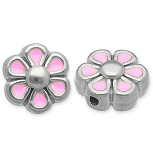 Stainless steel beads flower Silver-Light Pink-White