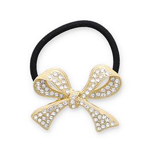 Hair accessories hair tie with metal bow with strass Gold-Black-Transparent