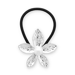Hair accessories hair tie with metal flower with imitation pearl Silver-Black-White