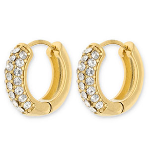 Stainless steel earrings / earpins creoles with strass Gold-Transparent