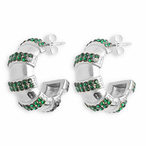 Stainless steel earrings / earpins with strass Silver-Dark Green