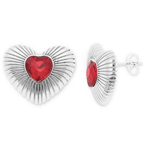 Stainless steel earrings / earpins heart Silver-Red