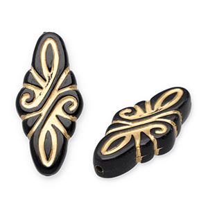 Acrylic beads rhombus arabesque Black-Gold