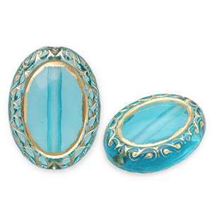 Acrylic beads oval Teal Blue-Gold