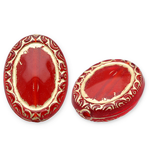 Acrylic beads oval Red-Gold
