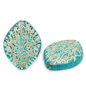 Acrylic beads oval Teal Blue-Gold
