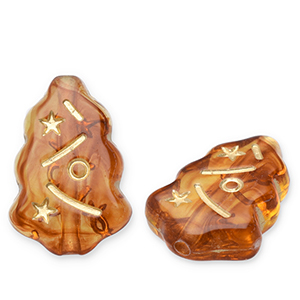 Acrylic beads Christmas tree Cognac Brown-Gold