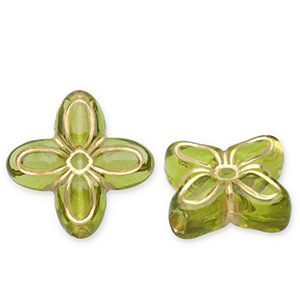 Acrylic beads flower Olive Green-Gold