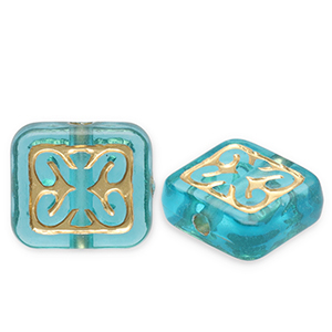 Acrylic beads rectangle Teal Blue-Gold
