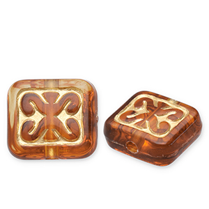 Acrylic beads rectangle Cognac Brown-Gold