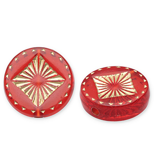 Acrylic beads disc with square Red-Gold