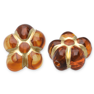 Acrylic beads flower Cognac Brown-Gold