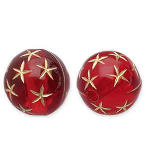 12 mm acrylic beads round with stars Red-Gold