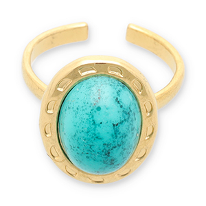 Stainless steel rings with imitation natural stone Gold-Turquoise