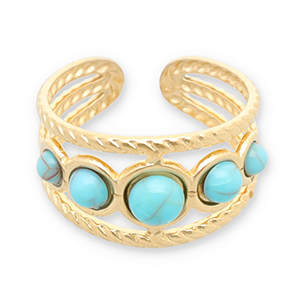 Stainless steel rings with imitation natural stone Gold-Turquoise