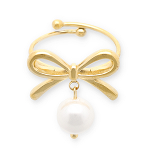 Stainless steel rings bow with pearl Gold-White