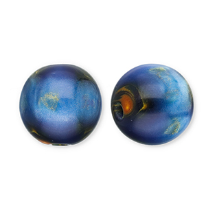 Resin beads with glitter 14mm Blue-Gold