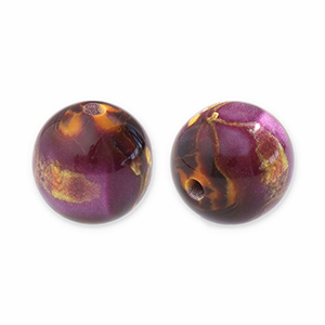 Resin beads with glitter 14mm Purple-Gold