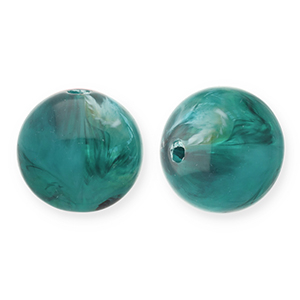 12 mm acrylic beads round Teal Green-White