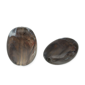 Acrylic beads oval Dark Grey-White