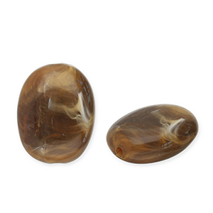 Acrylic beads oval Dark Brown-White