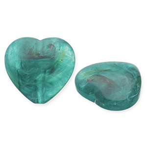 Acrylic beads heart Teal Green-White