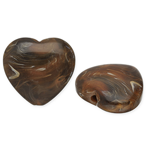 Acrylic beads heart Dark Brown-White