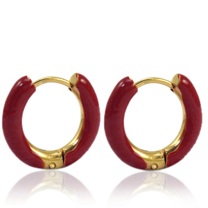 Stainless steel earrings creole enamel 16mm Burgundy Red-Gold
