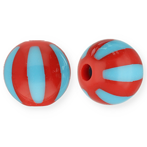 12 mm acrylic beads with stripes Red-Light Blue
