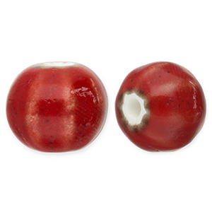 Beads Ceramic with stripes 12mm Dark Red