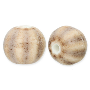 Beads Ceramic with stripes 12mm Light Taupe