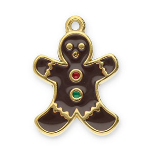 Stainless steel charms gingerbread man Gold-Brown-Red-Green