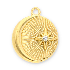 Stainless steel charms moon and star with strass Gold-Transparent