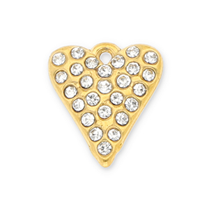 Stainless steel charms heart with strass Gold-Transparent