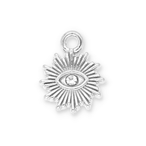 Stainless steel charms sun Eye of Providence with strass Silver-Transparent