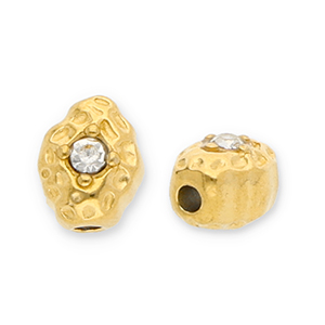 Stainless steel beads oval with strass Gold-Transparent