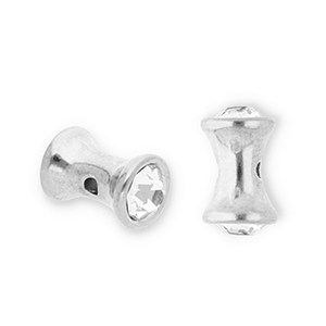 Stainless steel beads diabolo with strass Silver-Transparent