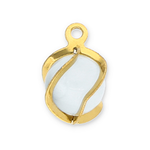 Stainless steel charms round Cat's Eye Gold-Milky White