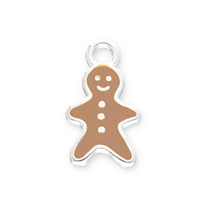 DQ European metal charms gingerbread man Antique Silver-Brown (Nickelfree)