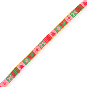 BY31&reg; Ribbon tekst Christmas Light Pink-Red-Green-Gold