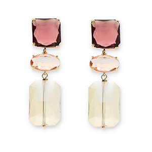 Crystal glass earrings / earpins square-oval-rectangle Bordeaux-Pink-Sand Beige